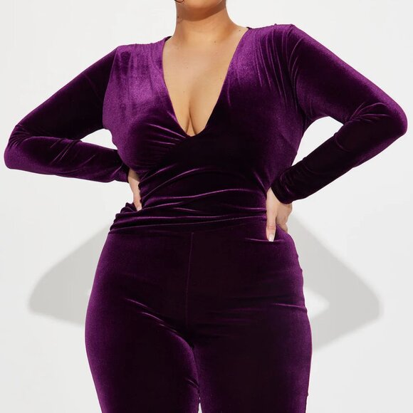 Fashion Nova Pants - 🆕 Fashion. Nova Here Is The Moment Velvet Jumpsuit - Purple